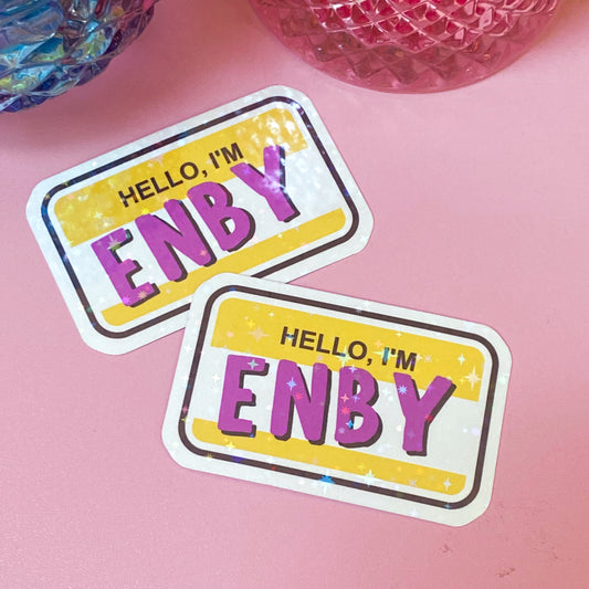 Hello I'm Enby | Holographic Waterproof Sticker